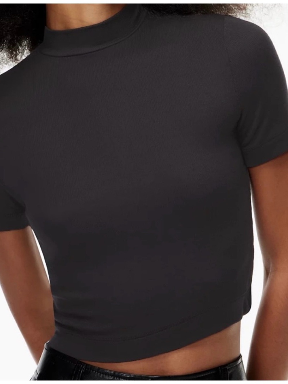 Babaton Black Gonzalo T-shirt: Mock-Neck Cropped Short Sleeve Top